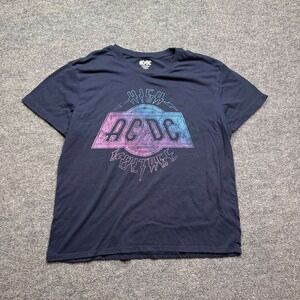 AC/DC High Voltage Graphic T Shirt Kids L Navy Blue‎ Rock Band Music Concert Tee